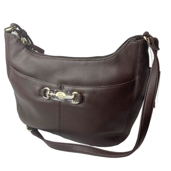 NWT GIANI BERNINI Horsebit-Detail Leather Hobo chocolate brown - Picture 2 of 6